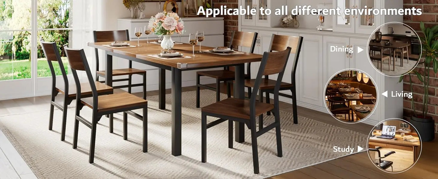 Modern Extendable Dining Table and 6 Chair Set for Dining Room, Living Room, and Kitchen