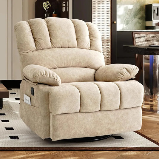 Modern Morocco Tech Cloth Gliding Swivel Recliner with Overstuffed Backrest and Footrest