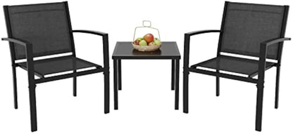 3-Piece Patio Furniture Set – 2 Chairs and Coffee Table, Outdoor Seating with Steel Frame and Textilene Cushions, Modern Black Design