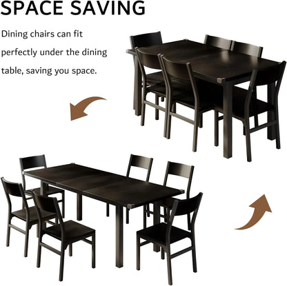 Extendable Modern Walnut Dining Table and Chair Set – 7-Piece Set for 4-8 Persons