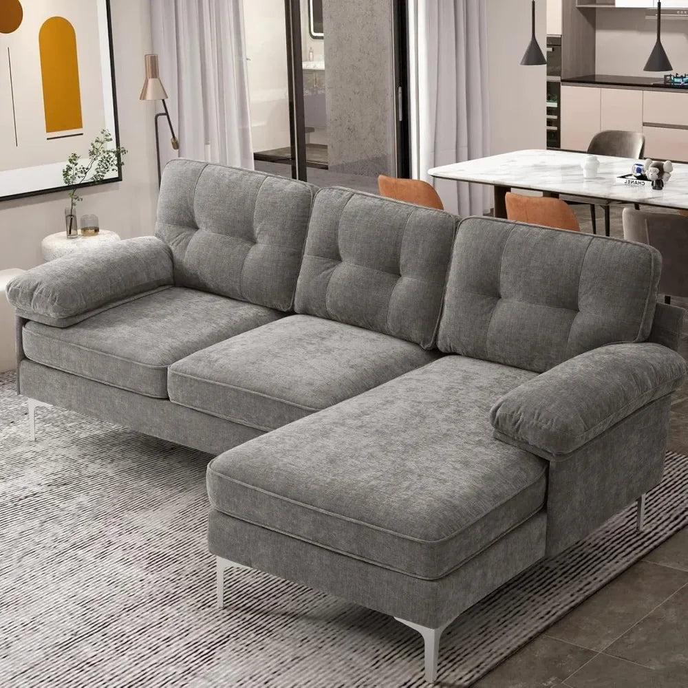 82" Reversible L-Shaped Sectional Sofa – Comfortable Modern 3-Seater Couch with Chaise Lounge, Chenille Fabric, and Easy Assembly