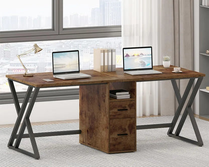 LVB Double Desk - Industrial Style Writing and Computer Desk with Storage