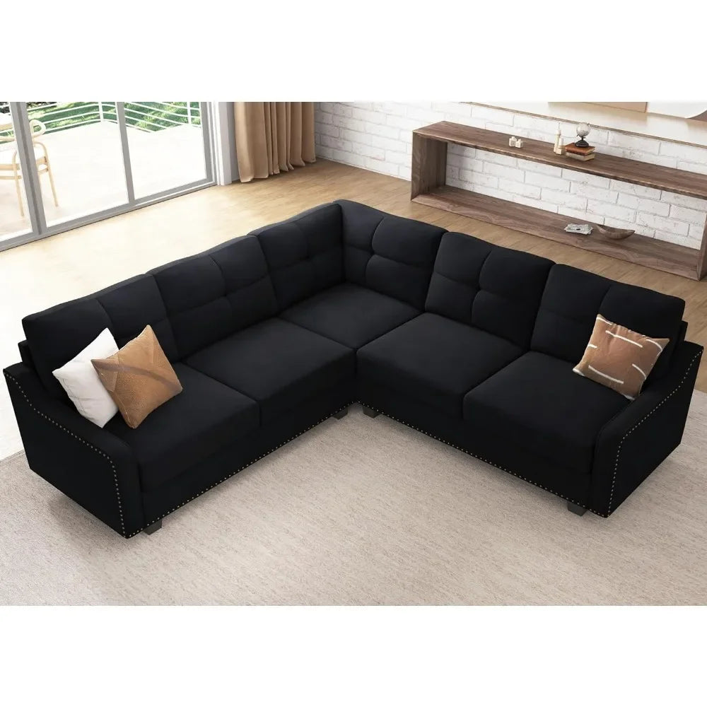 Modern L-Shaped Cotton Fabric Sectional Sofa – Nailhead Trim, Ergonomic Design, 82.7-Inch Width