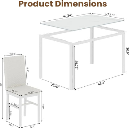 Kitchen Dining Table Set for 4, Modern Rectangular 5 Piece Dining Room Table and Chairs Set, Brown wooden Metal Table Set