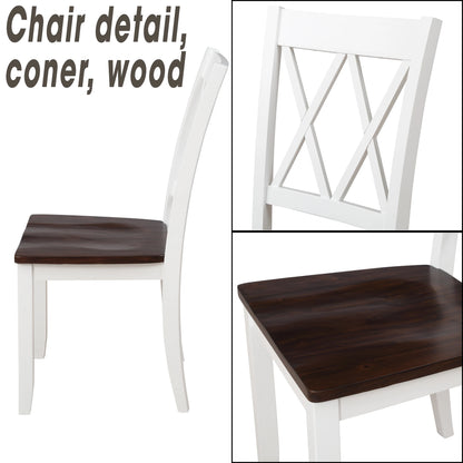 5-Piece Dining Table Set – Solid Wood and Acacia Veneer Table with 4 Ergonomic Chairs, Black/White + Cherry Finish