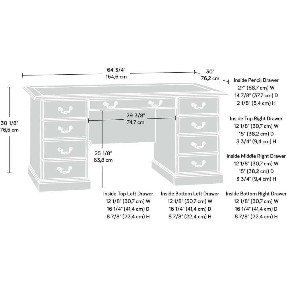 Classic Cherry Executive Desk - Solid Wood with 5 Drawers, Soft-Close, and Locking Features