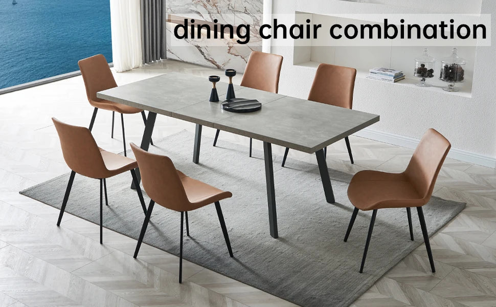 7-Piece Modern Dining Set – Extendable Table with 6 PU Leather Chairs, Mid-Century Industrial Style, Space-Saving Design