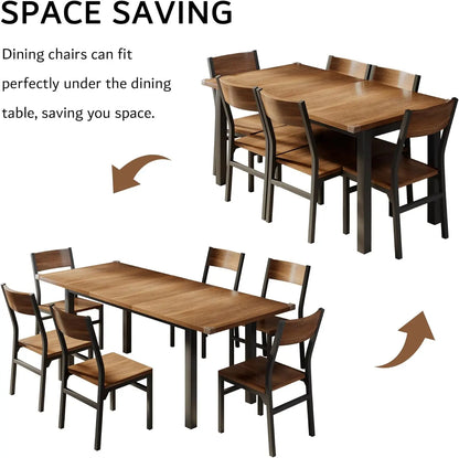 Extendable Modern Walnut Dining Table and Chair Set – 7-Piece Set for 4-8 Persons