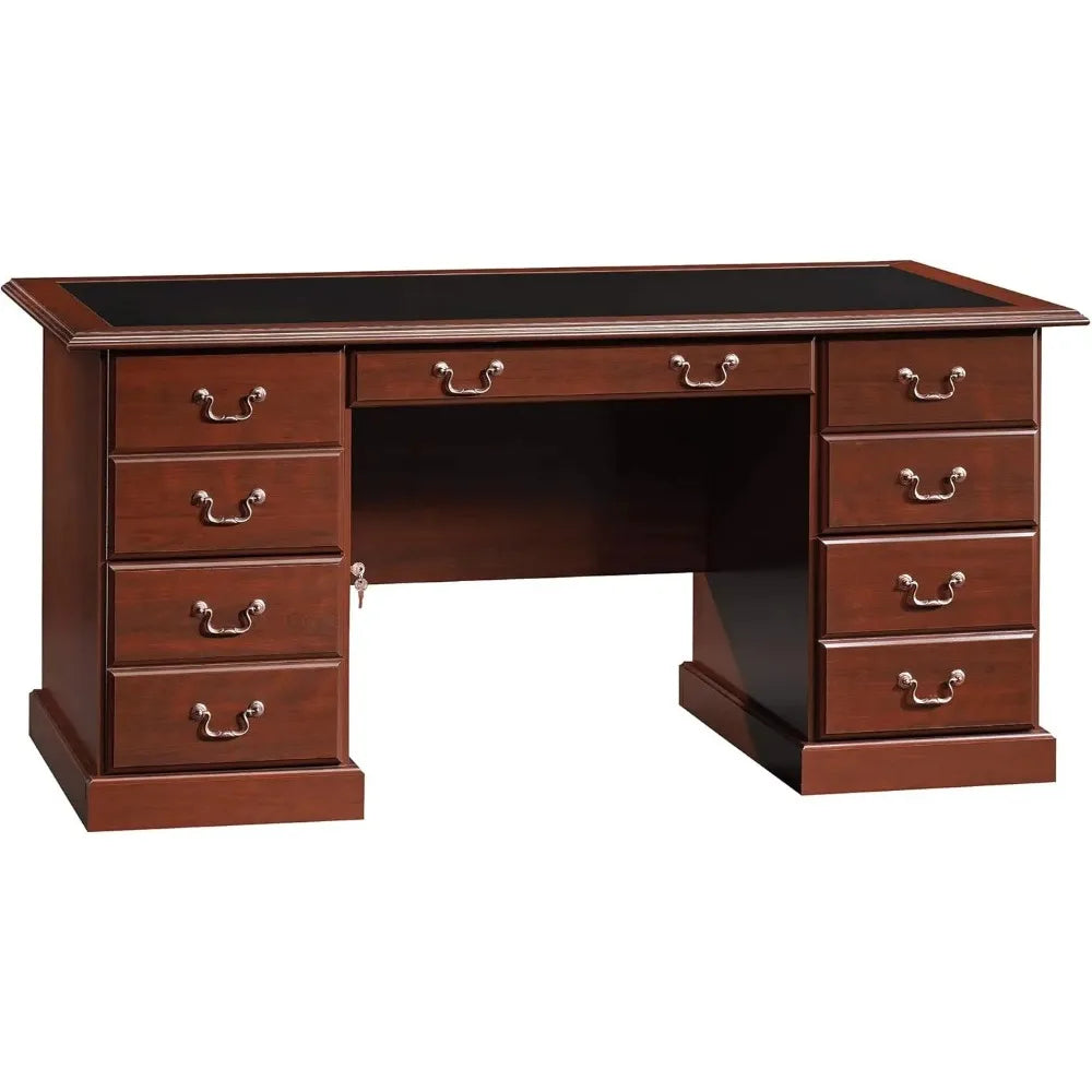 Classic Cherry Executive Desk - Solid Wood with 5 Drawers, Soft-Close, and Locking Features
