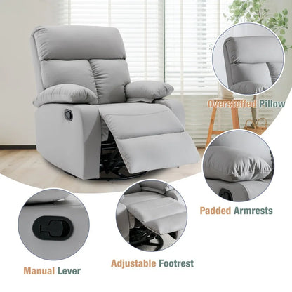 Versatile Swivel Rocker Recliner Chair with Memory Foam Cushion and 360° Swivel, Ideal for Small Spaces, RV, and Nursery