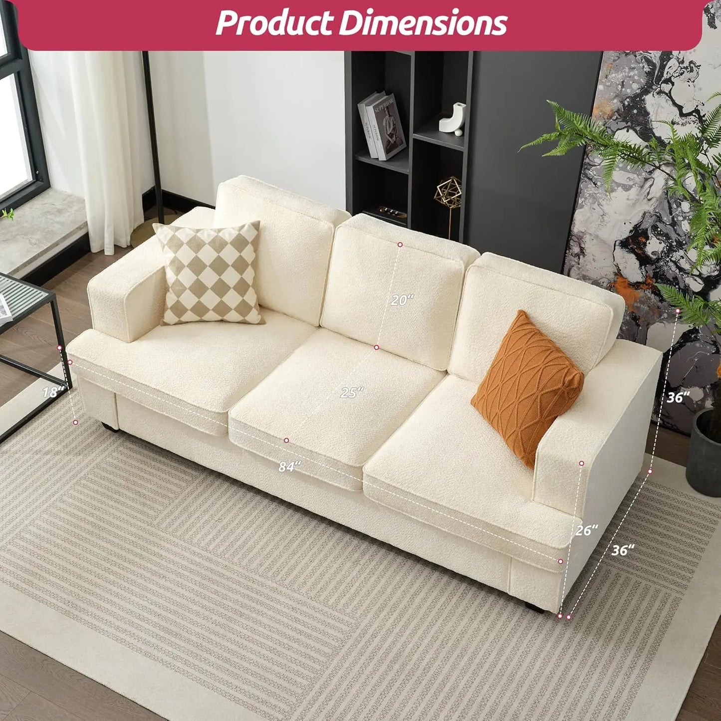 Modern Minimalist Extra Deep Seat Sofa with Teddy Velvet Upholstery – Ergonomic Design, Easy Assembly, 84" W Living Room Couch