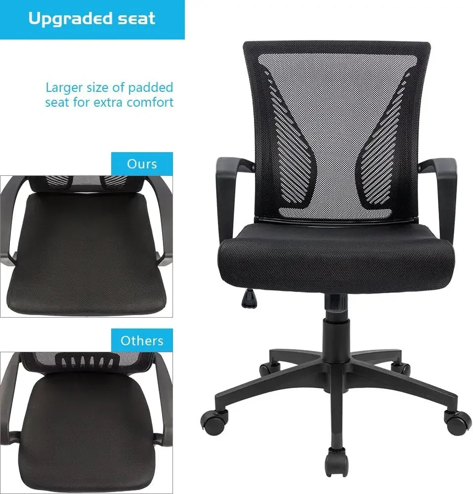 Ergonomic Mesh Office Chair with Lumbar Support, Adjustable Height, and 360° Swivel (Black)