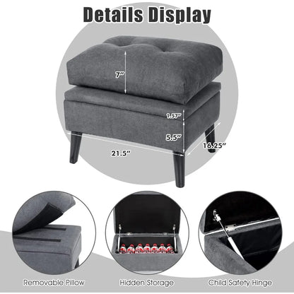 Grey Wingback Accent Chair with Ottoman, 5-Position Adjustable Backrest, Storage Ottoman, Solid Wood Frame, Modern Lounge Chair for Living Room, Office, or Bedroom