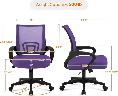 Ergonomic Mesh Office Chair with Lumbar Support - Adjustable Mid-Back Racing Seat