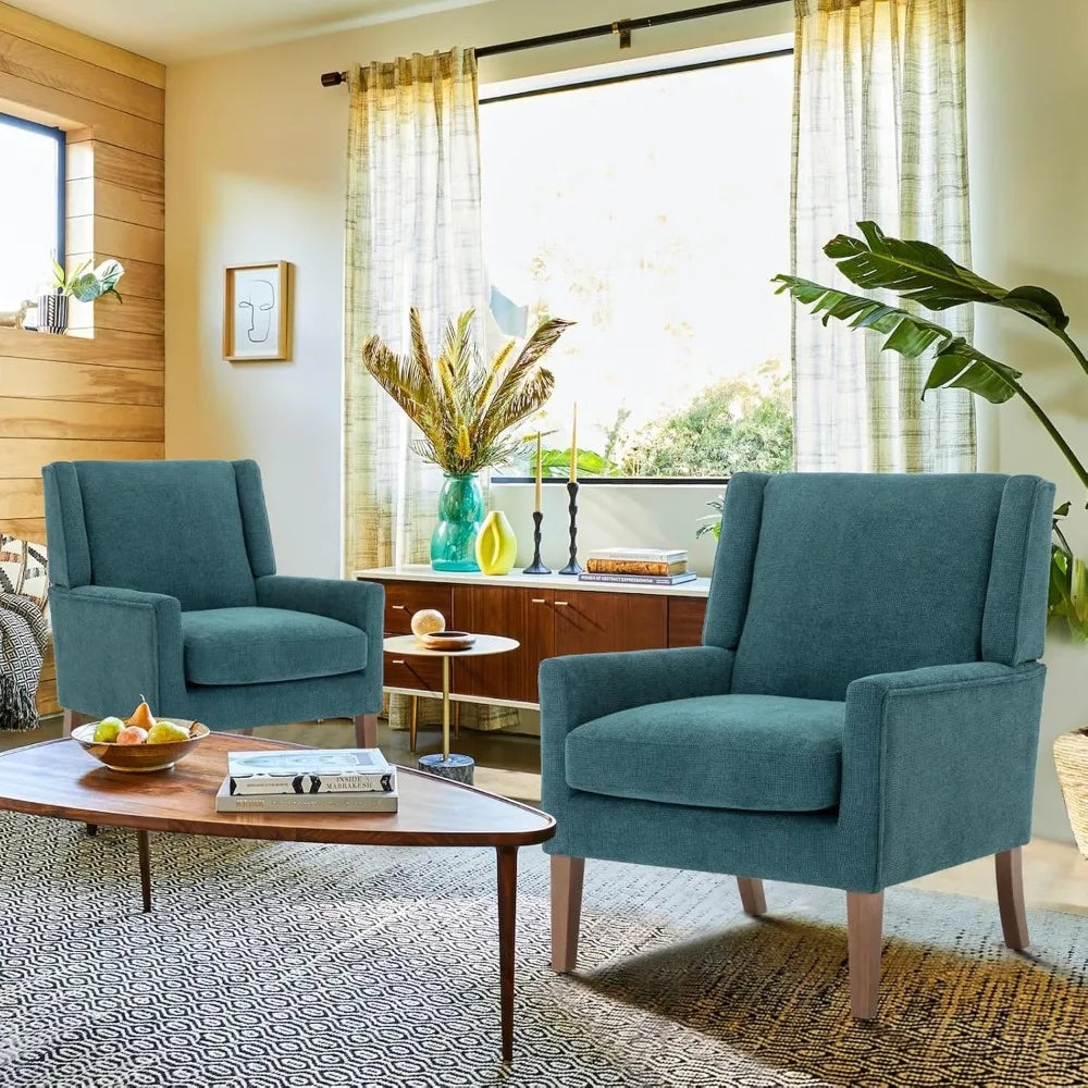 Modern Teal Wing Back Accent Chair - Chenille Upholstered Living Room Chair