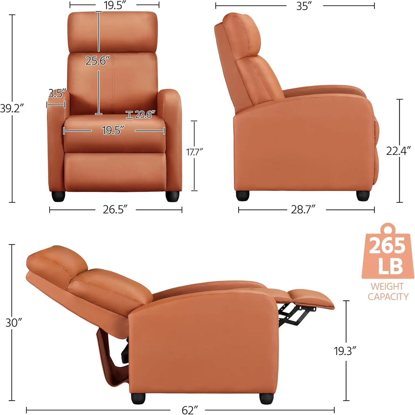 Modern Tan Reclining Chair with Adjustable Footrest and Solid Back