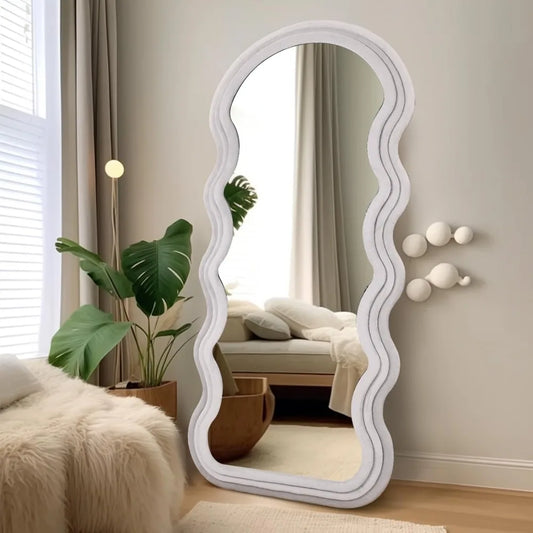 Chic Wavy Full-Length Mirror – 63"x24" Ultra-High Definition Mirror with Velvet-Wrapped Frame for Bedroom, Living Room, and Entryway