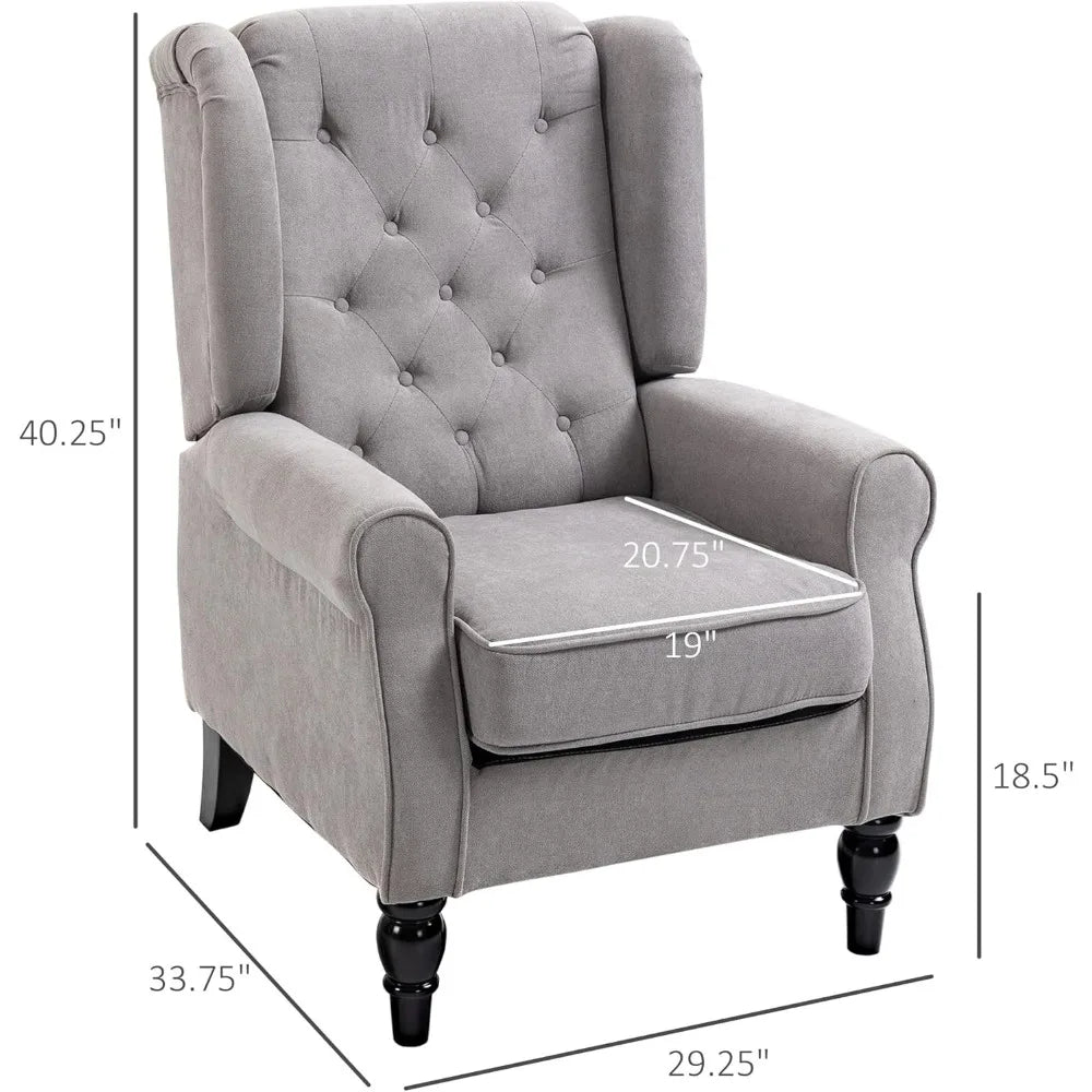 Modern Minimalist Grey Accent Chair with Button Tufted Back – Solid Wood Frame and Padded Comfort