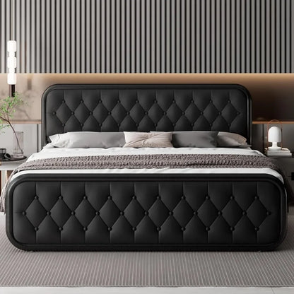 Minimalist Faux Leather Bed Frame with Headboard - Available in Full Size