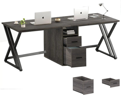 LVB Double Desk - Industrial Style Writing and Computer Desk with Storage