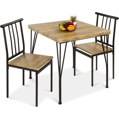 3-Piece Dining Room Set – Compact Table with Alloy Steel Frame and Engineered Wood Top, Includes 2 Chairs for Small Spaces