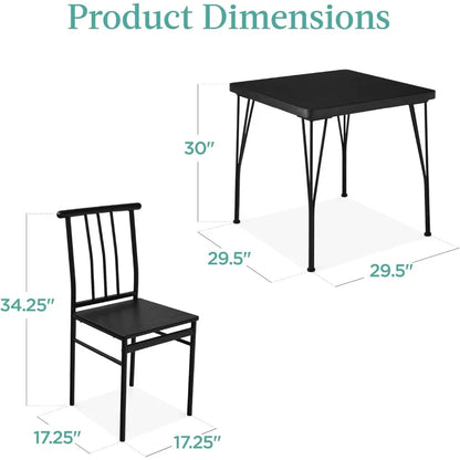 3-Piece Dining Room Set – Compact Table with Alloy Steel Frame and Engineered Wood Top, Includes 2 Chairs for Small Spaces