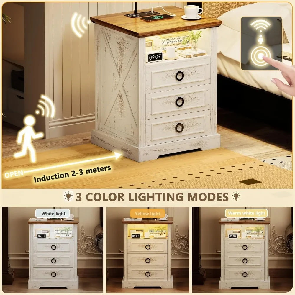 Modern Minimalist Nightstands with Charging Station and Flexible Reading Lamp