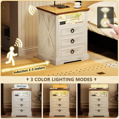 Modern Minimalist Nightstands with Charging Station and Flexible Reading Lamp