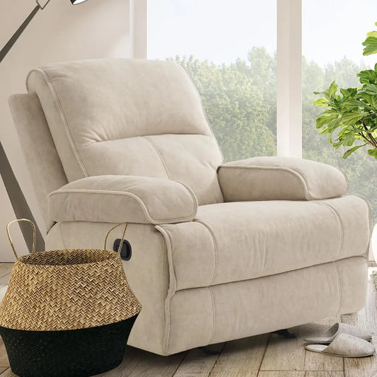 Modern Beige Rocking Recliner with Extra Large Footrests and Full Body Stretch