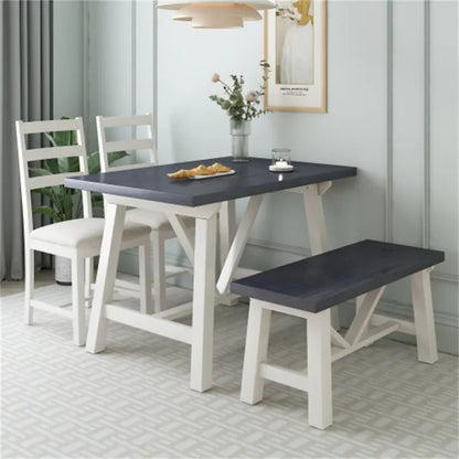 Farmhouse 4-Piece Solid Wood Dining Set with Bench – Rustic, Durable, Easy to Assemble