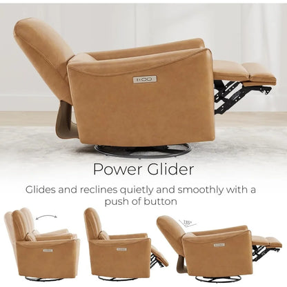 Faux Leather Power Glider Swivel Rocker Recliner Chair with USB Ports and Extended Footrest – Cognac Brown