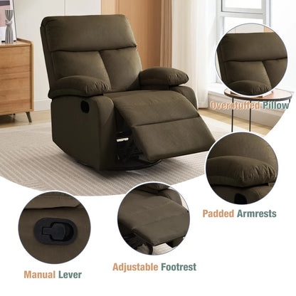 Versatile Swivel Rocker Recliner Chair with Memory Foam Cushion and 360° Swivel, Ideal for Small Spaces, RV, and Nursery