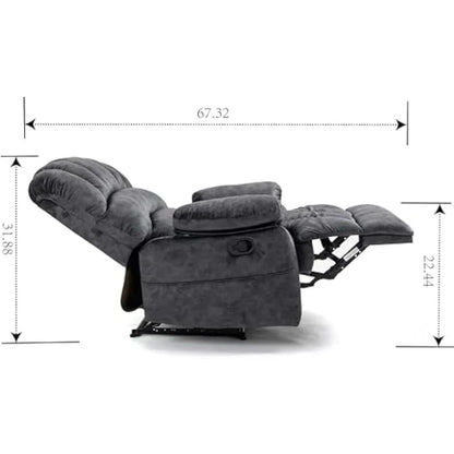 Oversized Manual Recliner with Wing Back, Grey Fabric, Comfortable Rocking Recliner Chair, High-Density Foam Padding, 350 lbs Capacity