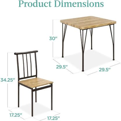 3-Piece Dining Room Set – Compact Table with Alloy Steel Frame and Engineered Wood Top, Includes 2 Chairs for Small Spaces