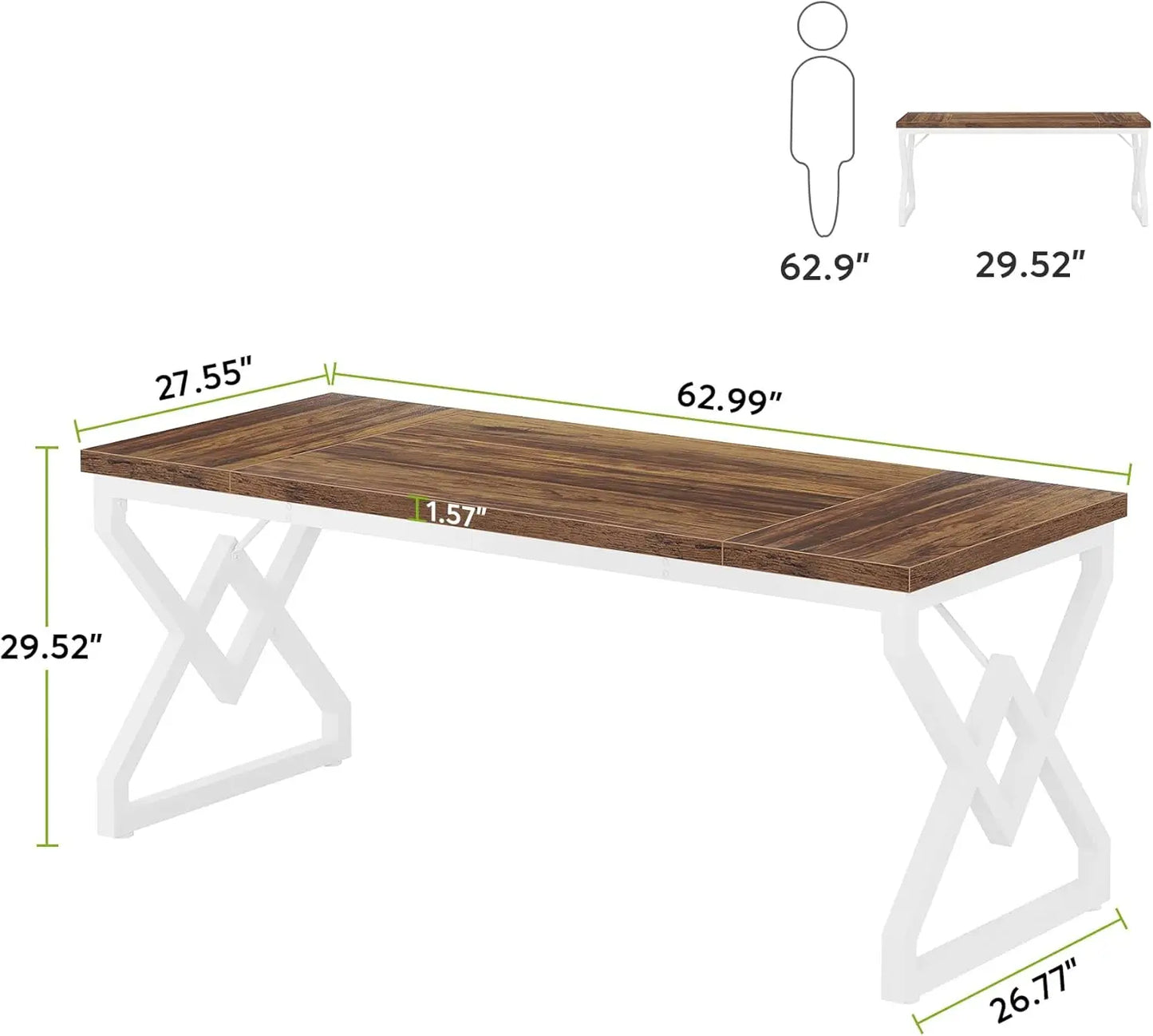 63" Executive Office Desk – Modern Wood and Metal Computer Desk with Spacious Work Surface, Easy Assembly