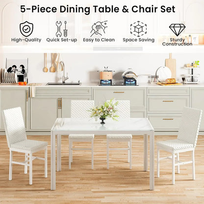 Kitchen Dining Table Set for 4, Modern Rectangular 5 Piece Dining Room Table and Chairs Set, Brown wooden Metal Table Set