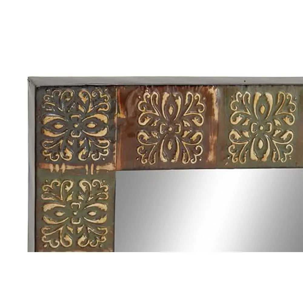 Floral Metal Wall Mirror with Green Blue Red Design 24x36 Inch Reflective Glass Mirror