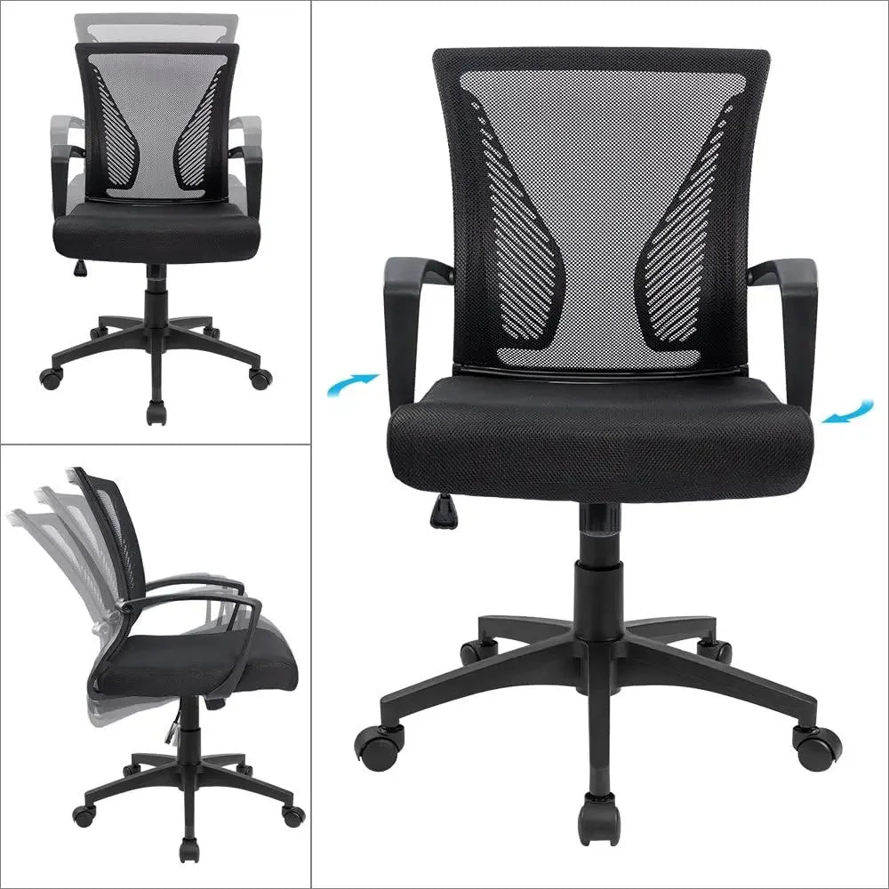 Ergonomic Mesh Office Chair with Lumbar Support, Adjustable Height, and 360° Swivel (Black)