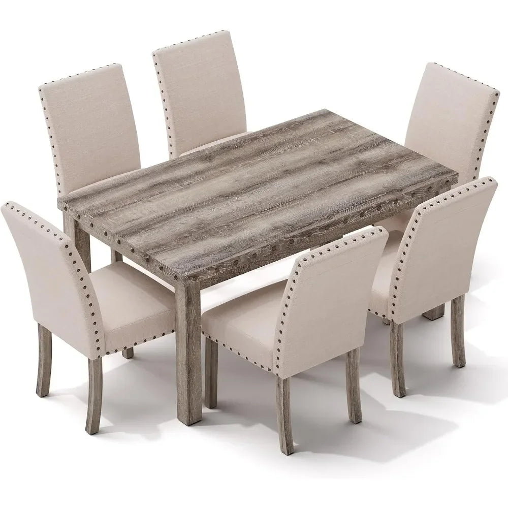 Farmhouse-Inspired Dining Table with Nailhead Accents and Solid Wood Legs