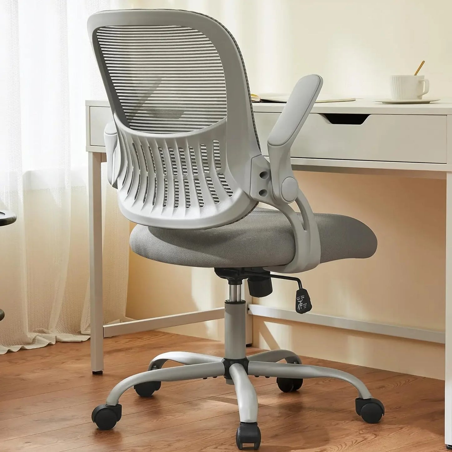 Ergonomic Grey Office Chair - Lumbar Support with Flip-Up Armrests