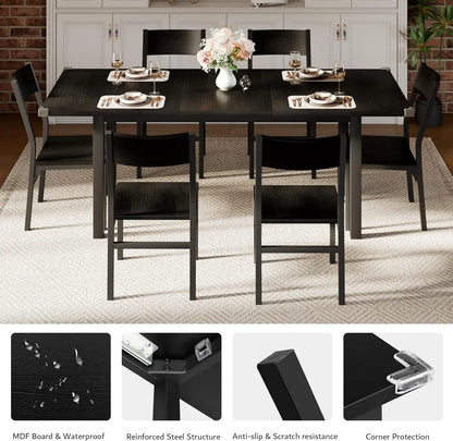 Extendable Modern Walnut Dining Table and Chair Set – 7-Piece Set for 4-8 Persons