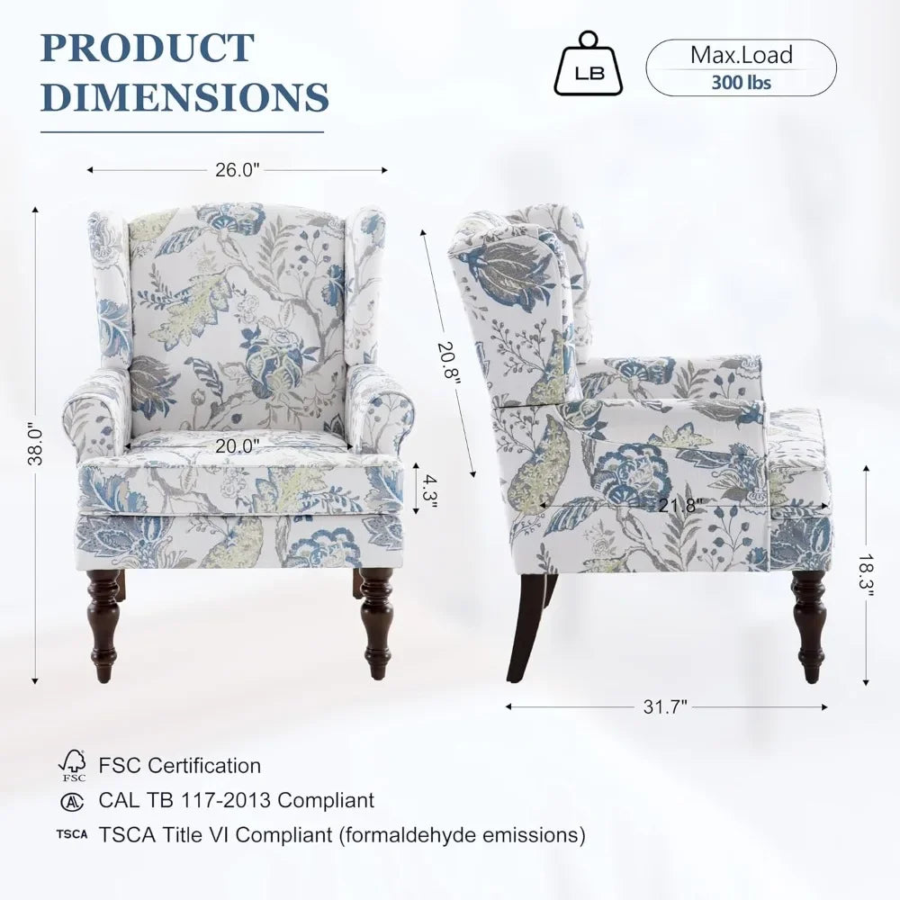 Ergonomic Modern Leisure Chair with Wooden Frame and High Backrest, 300 lbs Capacity, 31" x 28" x 37"