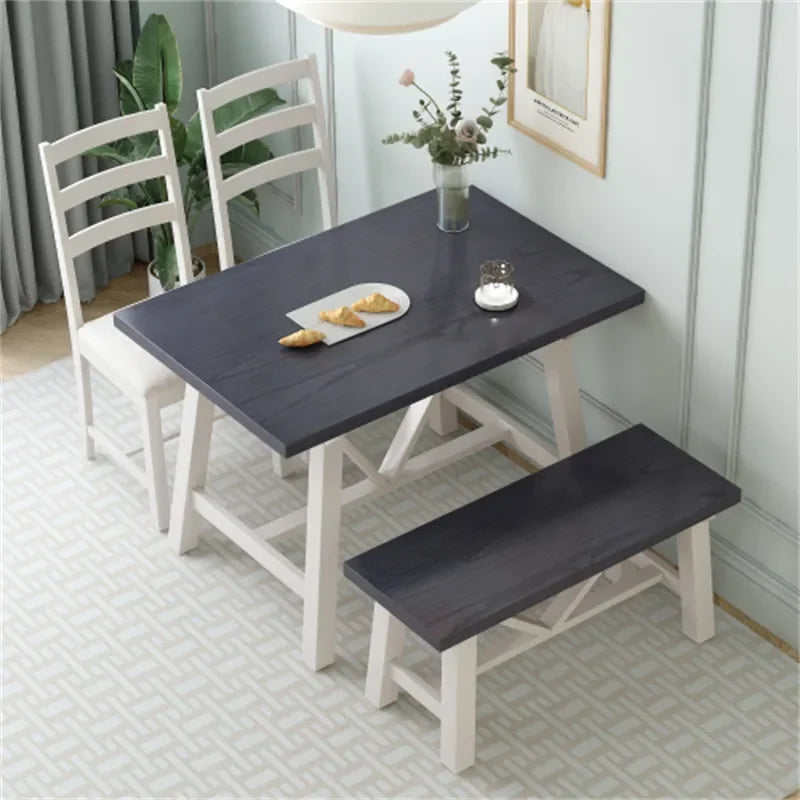 Farmhouse 4-Piece Solid Wood Dining Set with Bench – Rustic, Durable, Easy to Assemble