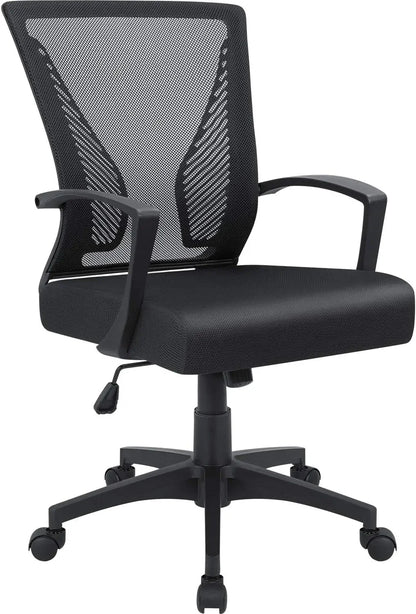 Ergonomic Mesh Office Chair with Lumbar Support, Adjustable Height, and 360° Swivel (Black)