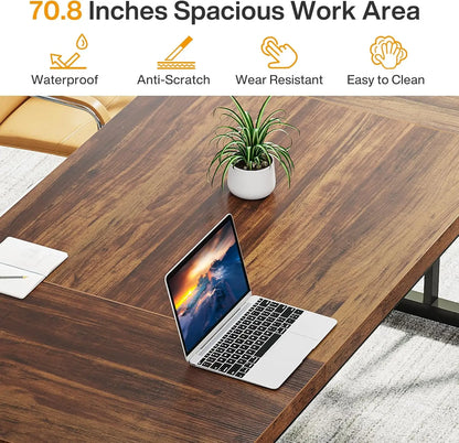 70.8" Executive Desk – Large Computer Workstation with Engineered Wood Top and Metal Frame, Modern Office Desk for Home or Office Use