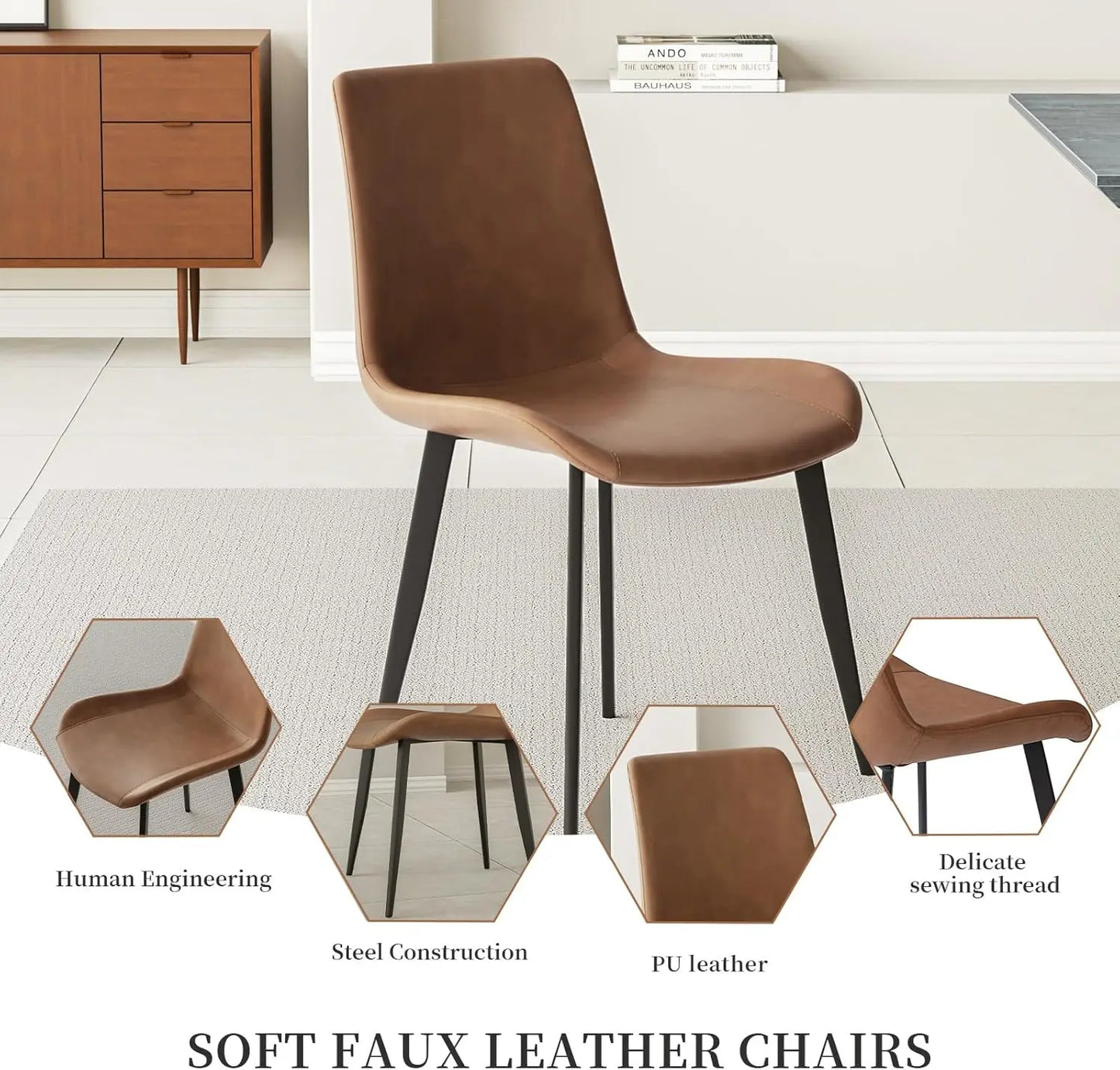 7-Piece Modern Dining Set – Extendable Table with 6 PU Leather Chairs, Mid-Century Industrial Style, Space-Saving Design